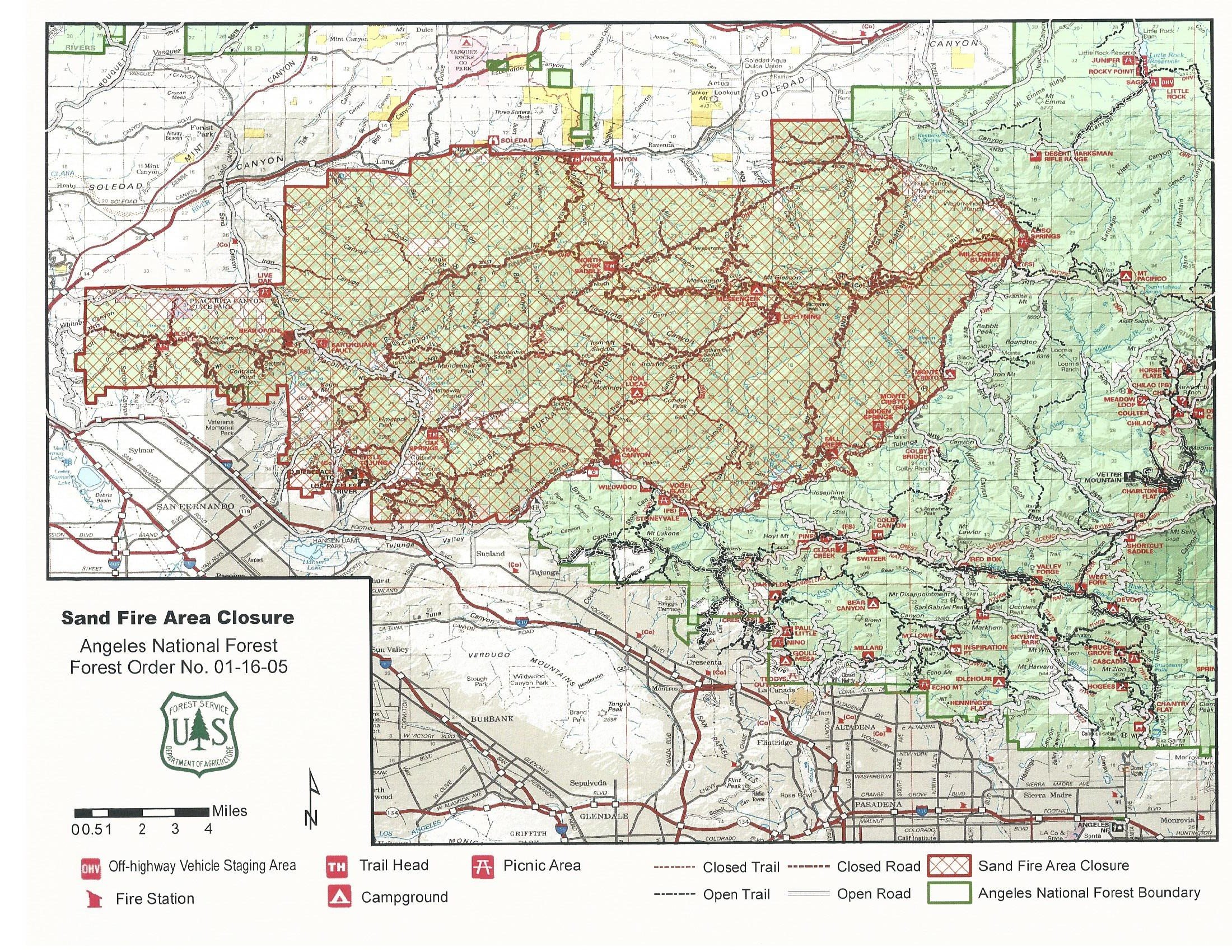 The Angeles National Forest Sand Fire closure area.