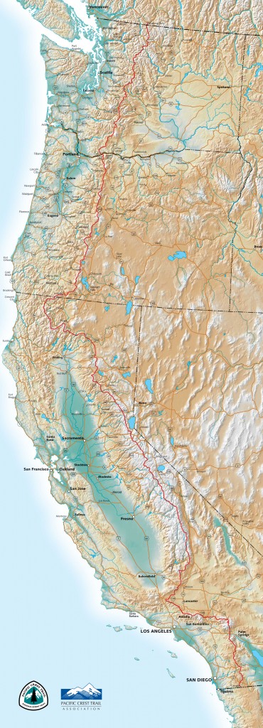 Map of the Pacific Crest Trail.