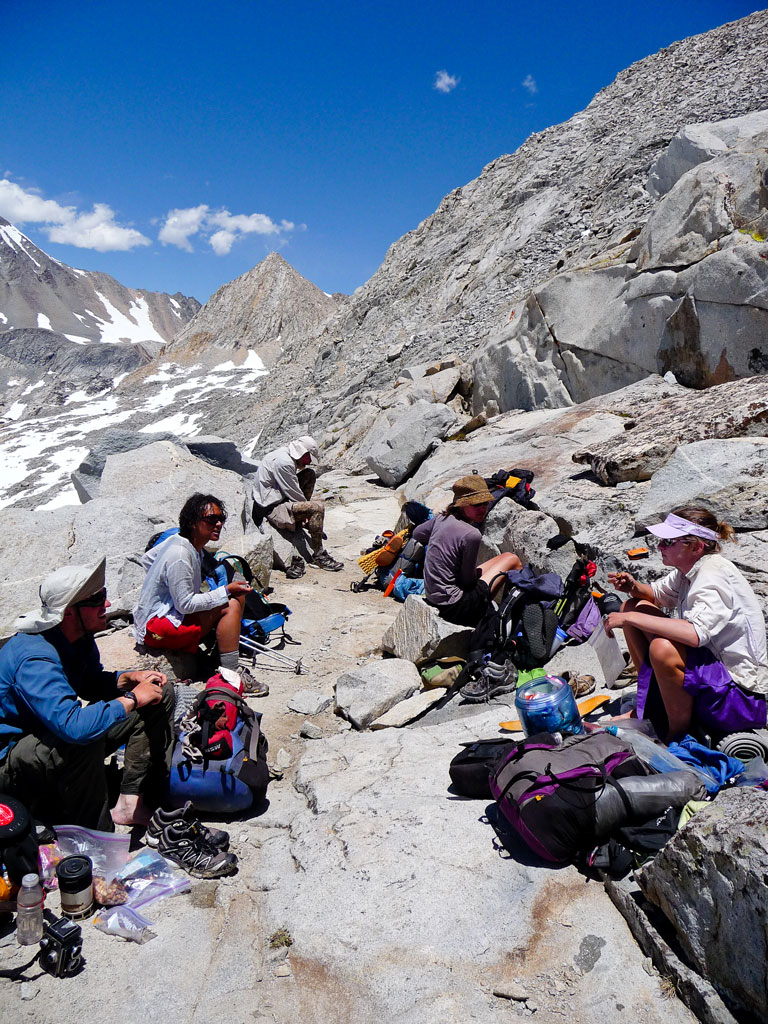 Thru-hikers snack and chat in the Sierra Nevada. Photo by Brandon White