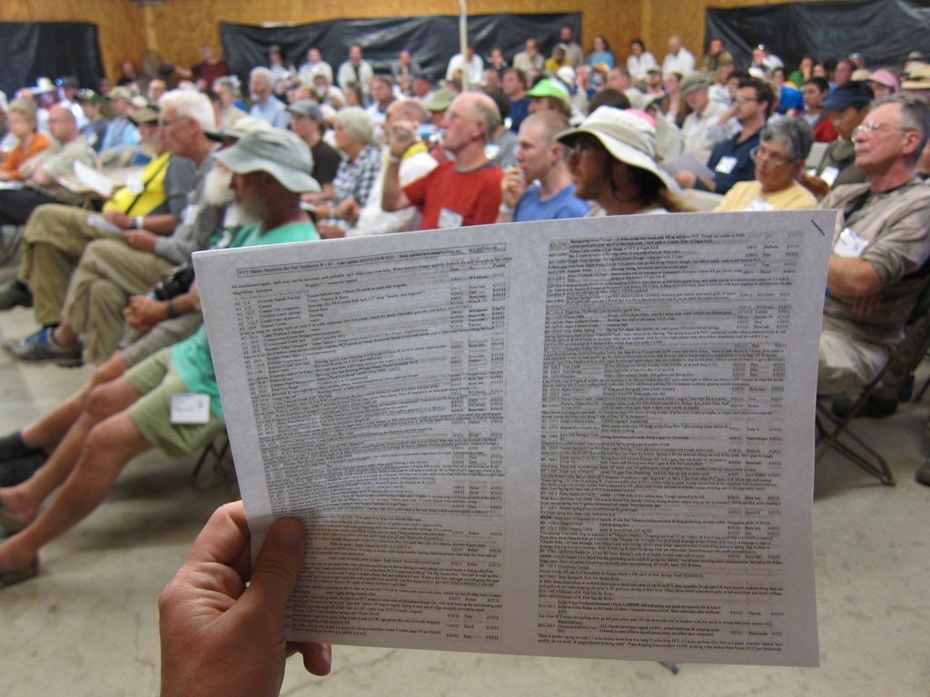 Reviewing the PCT Water Report at ADZPCTKO. Photo by Jack Haskel