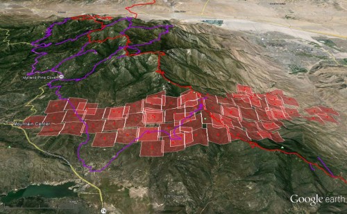 MODIS fire map of the Mountain Fire as of 10:50 am on July 16th.