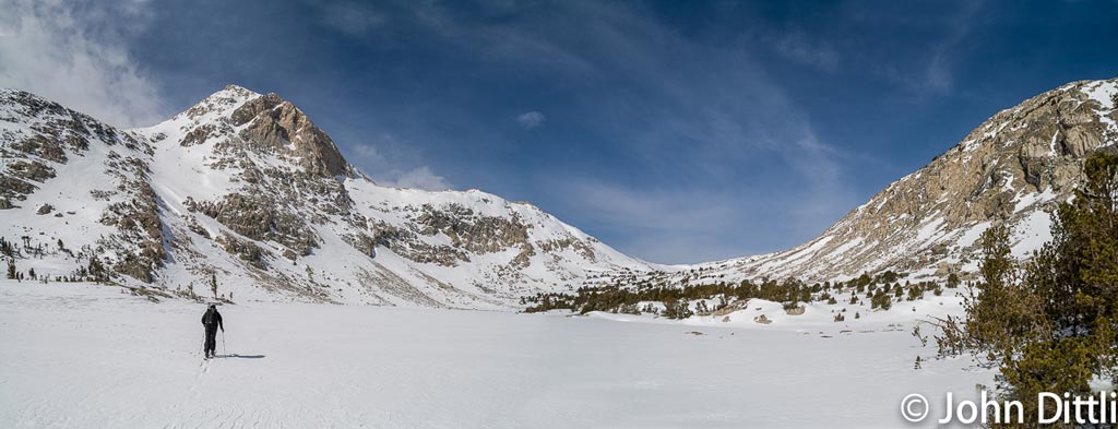 Skiing near Piute Pass during a recent snow survey.