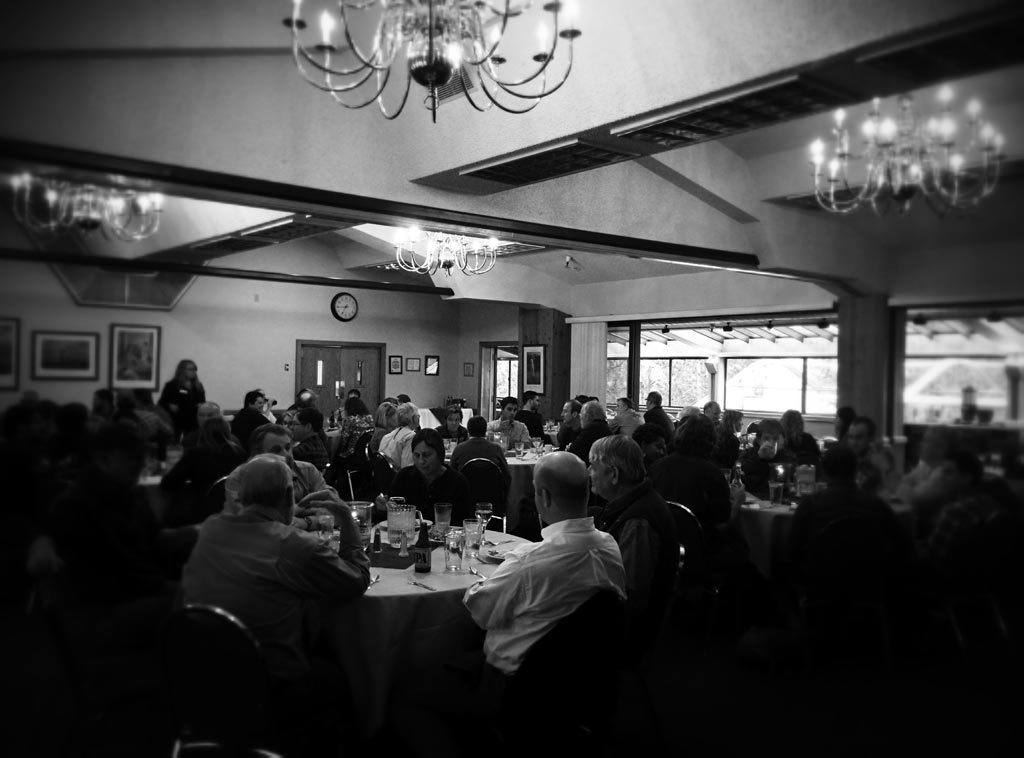 Gathering for dinner. It's easily one of our most productive times during the day.