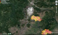 MODIS fire layer for the Mt. Jefferson area. There are multiple smaller fires in the area that do not appear on MODIS. Image taken at 12:57 on 7/17/14