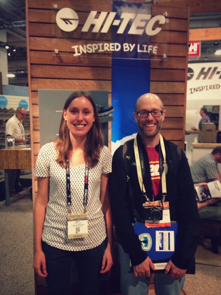 Talking about PCT volunteers with Marit from Hi-Tec. PCTA's Seth Levy is on the right.