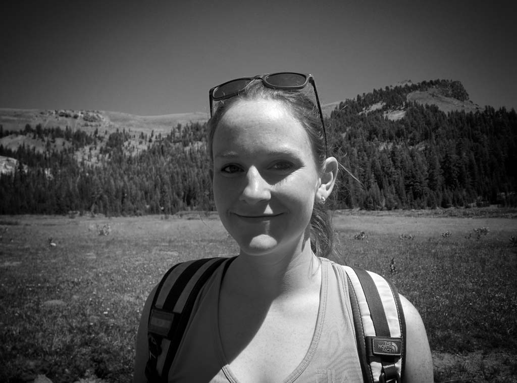 Sandra Hall, PCTA's Volunteer Program Assistant, on the Pacific Crest Trail in Round Valley, Tahoe National Forest.
