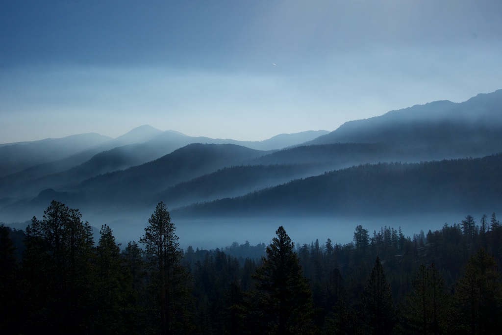 Wildfire smoke at sunrise. High Sierra, California
