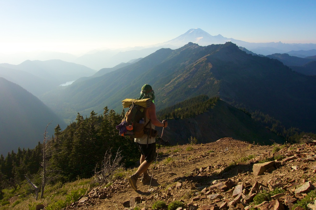 Only The Essential Film-maker Colin Arisman traverses the "knife edge" in Goat Rocks Wilderness. Washington State