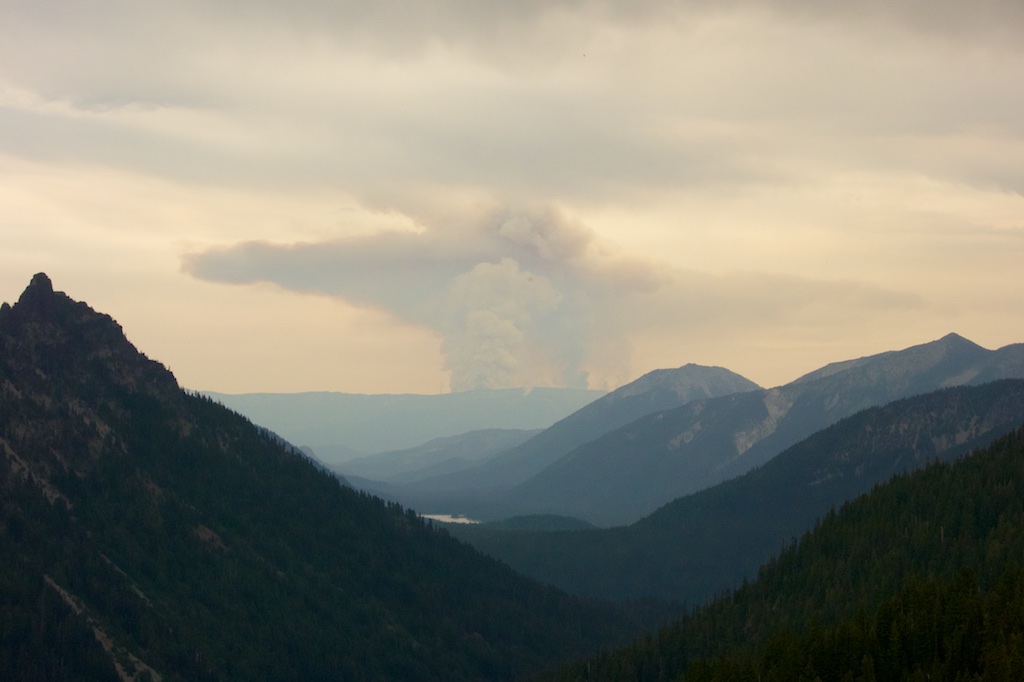 Smoke rises from wild fires east of Rainier National Park. Washington State