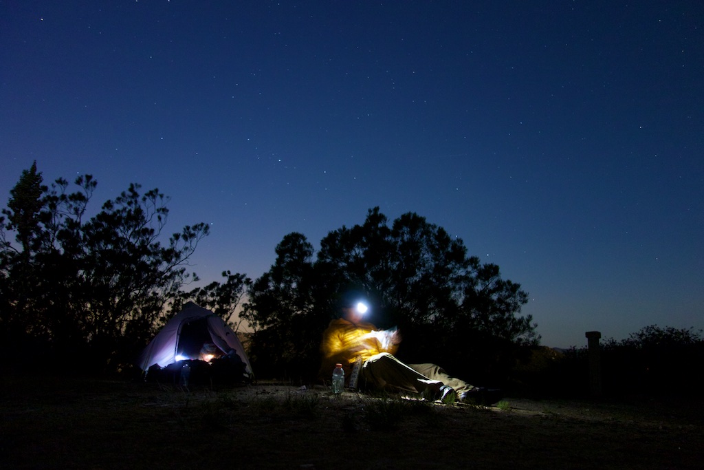 Relaxing under the stars after a long day of hiking. Southern California