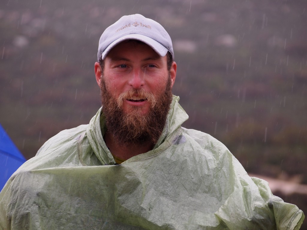 Shawn "Pepper" Forry with rain coming down near Campo, Calif. Photo: Pea Hicks