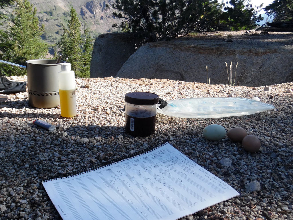 Composing music and eating breaskfast on the Pacific Crest Trail.