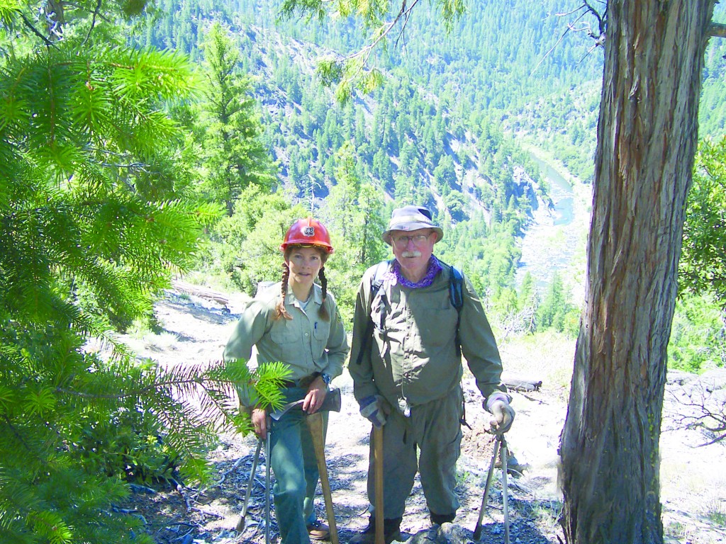 Don and Cynthia Lusk, a U.S. Forest Service employee, work together to improve the trail in the Plumas National Forest. (PCTA file photo)