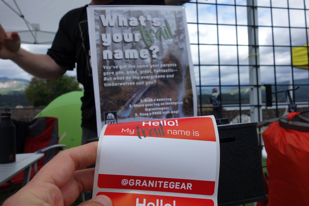Granite Gear had these fun name badges and were giving away backpacks and fanny packs like crazy.
