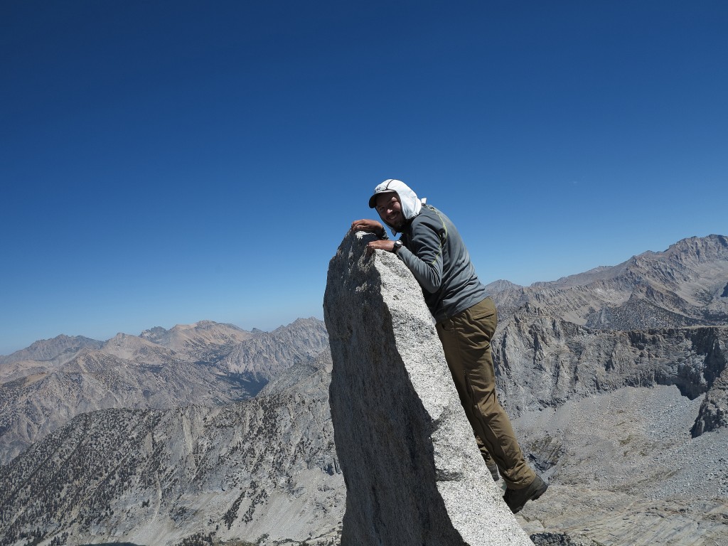 Hanging from the summit of Mt. Farquhar in the Sierra Nevada.