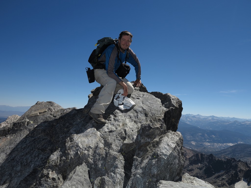 Chris on the summit of Clyde Minaret in the Sierra Nevada.