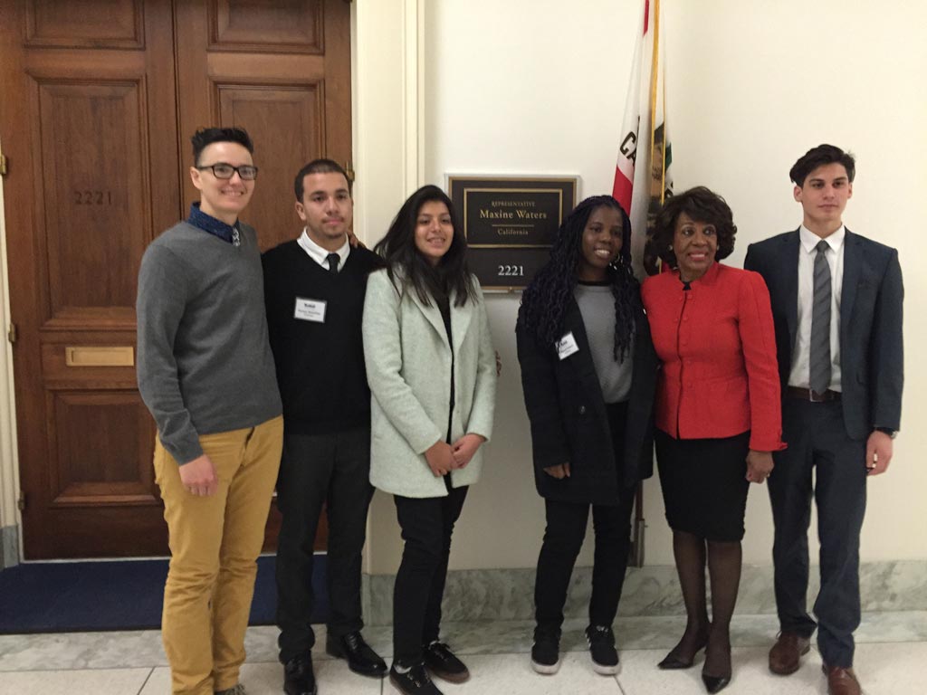 ECHS students and their teacher with Congresswoman Maxine Waters of California's 43rd district.