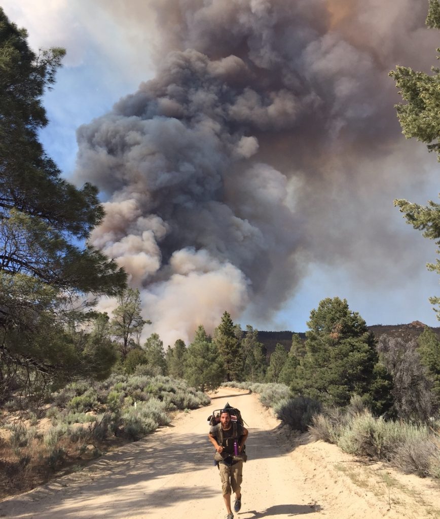 PCT thru-hikers sprint away from the Chimney Fire on June 1. Be safe! Photo by Elliot Schwimmer