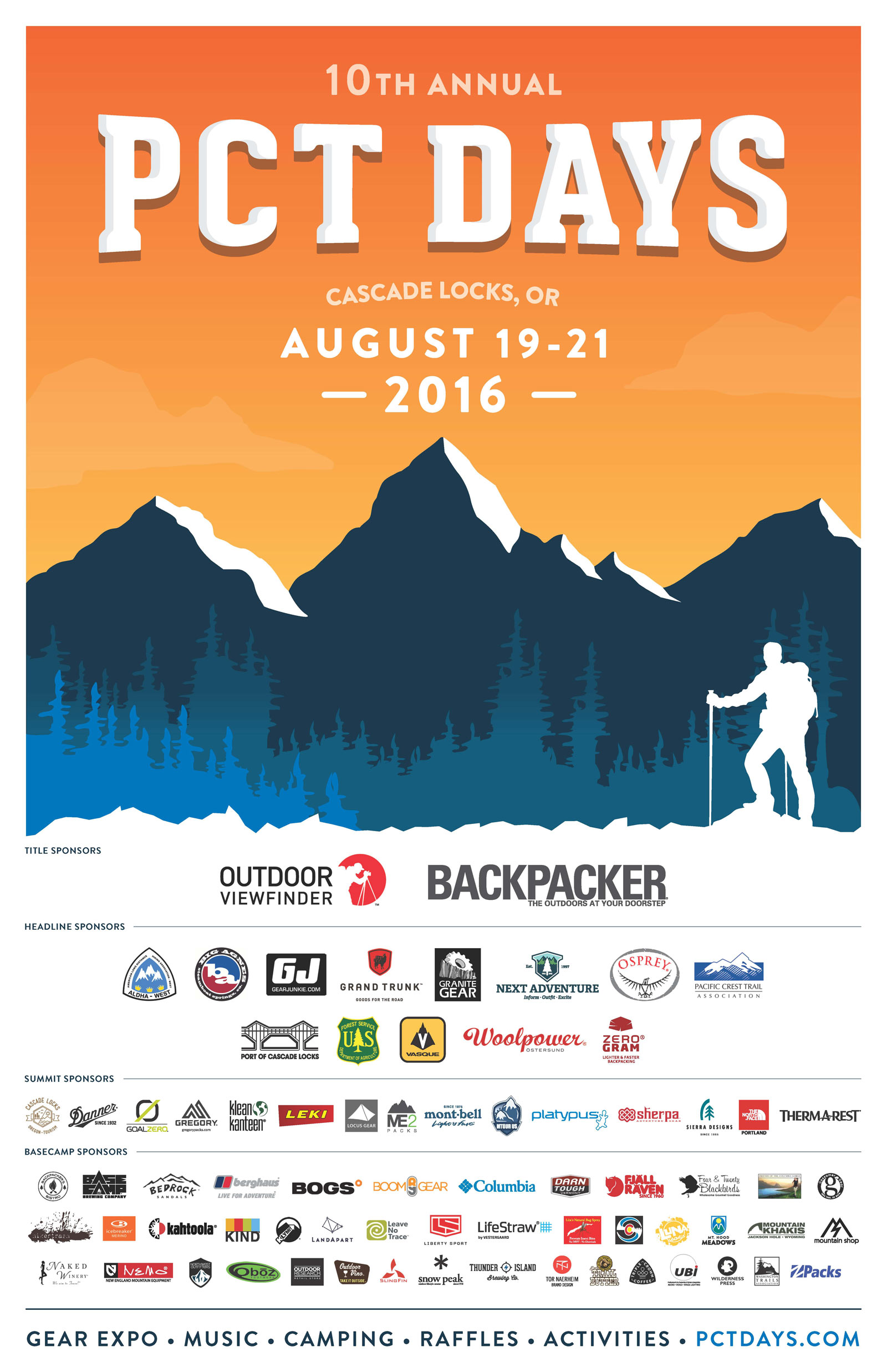 PCT Days in Cascade Locks. Pacific Crest Trail Days takes place in Cascade Locks near the Bridge of the Gods on August 19-21, 2016. 