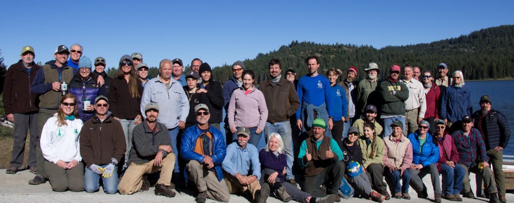 45 volunteers gathered on the shores of Hyatt Lake for the Big Bend Trail Skills College near Ashland, Oregon. Photo by Joe Smith.