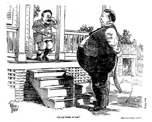 1909 cartoon with Gifford Pinchot crying with Taft.