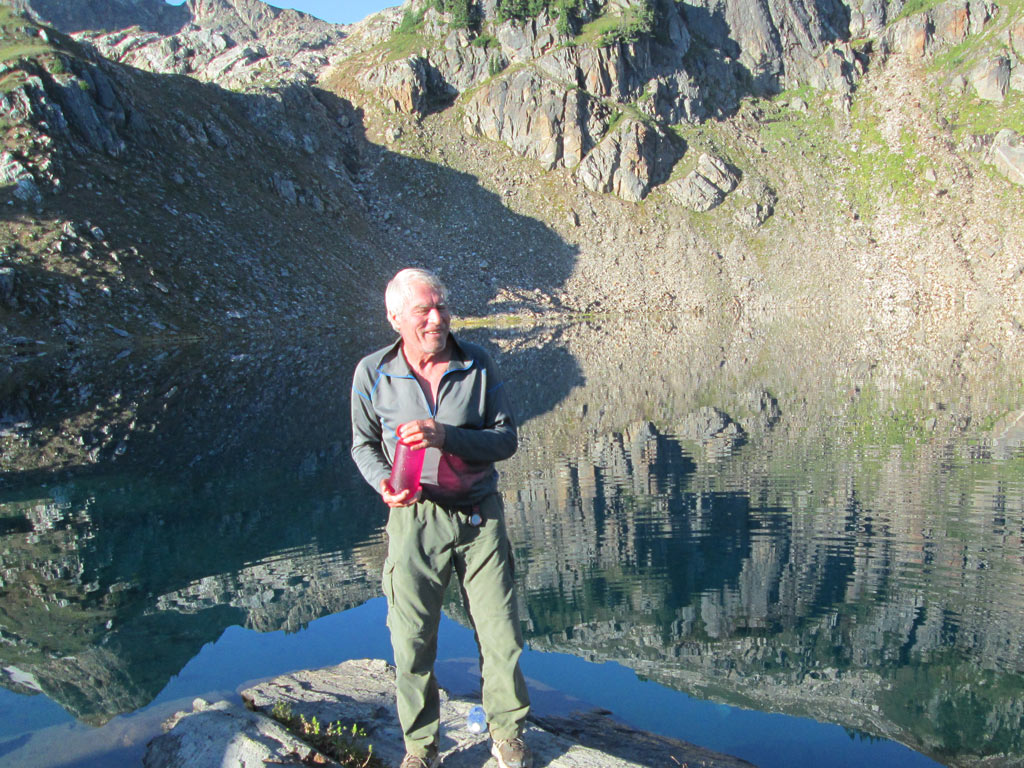 Gathering water at Mica Lake in the North Cascades.