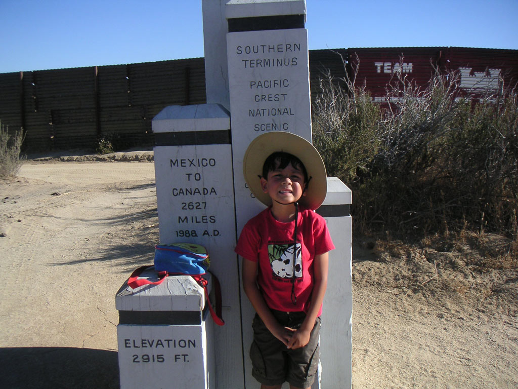 WIth one of my favorite hiking partners at the old southern terminus monument near Campo, California.