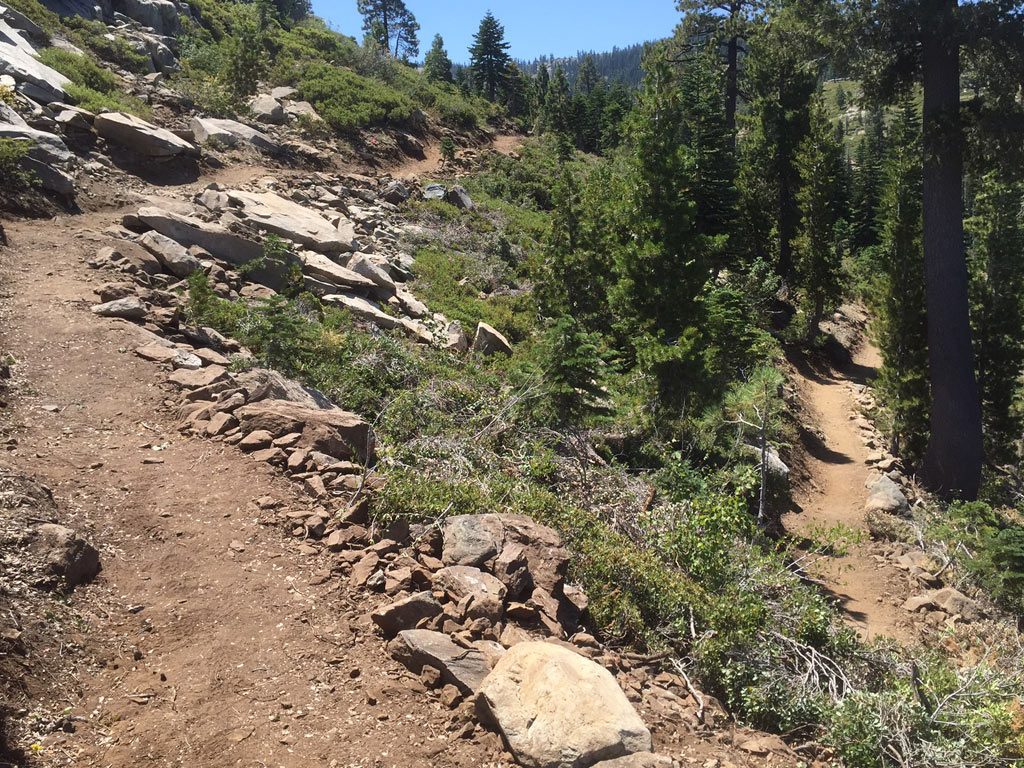 Two legs of a newly constructed switchback.