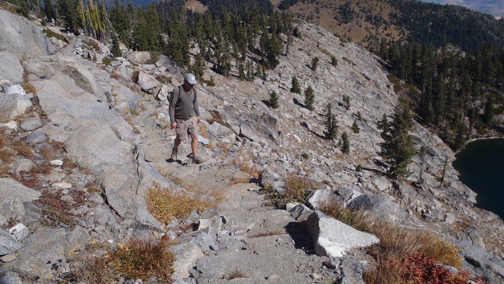 Here I am hiking up the PCT. Even if I wanted to, I can't stop myself from investigating the tread's quality the the trail structures that I walk over.