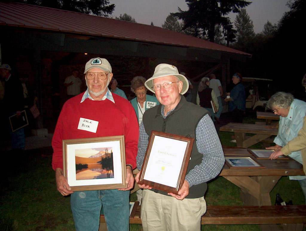 Jack (left) and Dick Lukins accepting award from the Mount Hood National Forest. Photo by Ron Goodwin