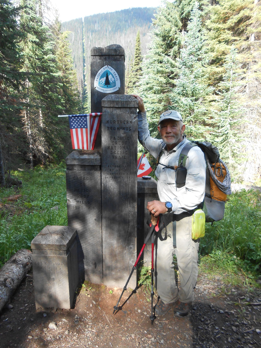 At the northern terminus of the Pacific Crest Trail.