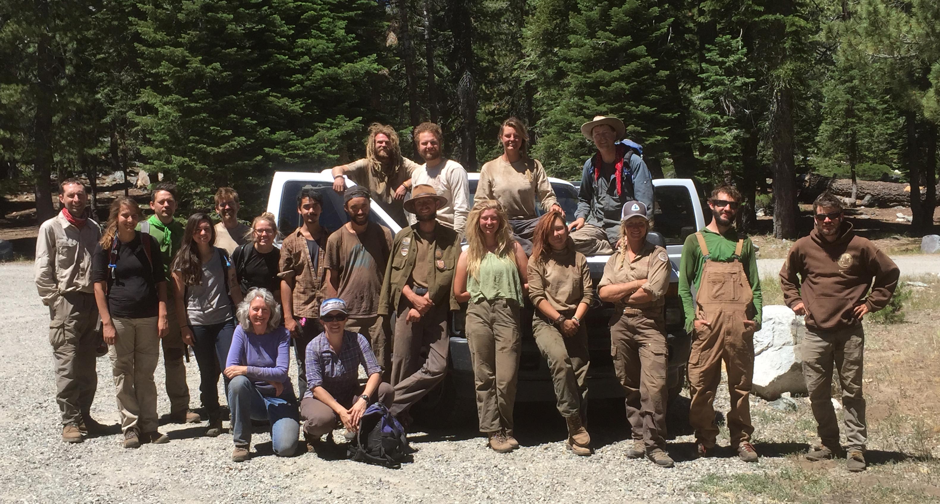 The ACE crew, dirty and smiling, during the July-August 2016 season in the Sierra Buttes. Photo courtesy of Clare "Bucket" Major.