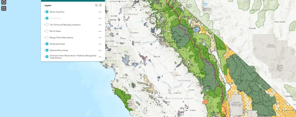 free interactive map of the pacific crest trail